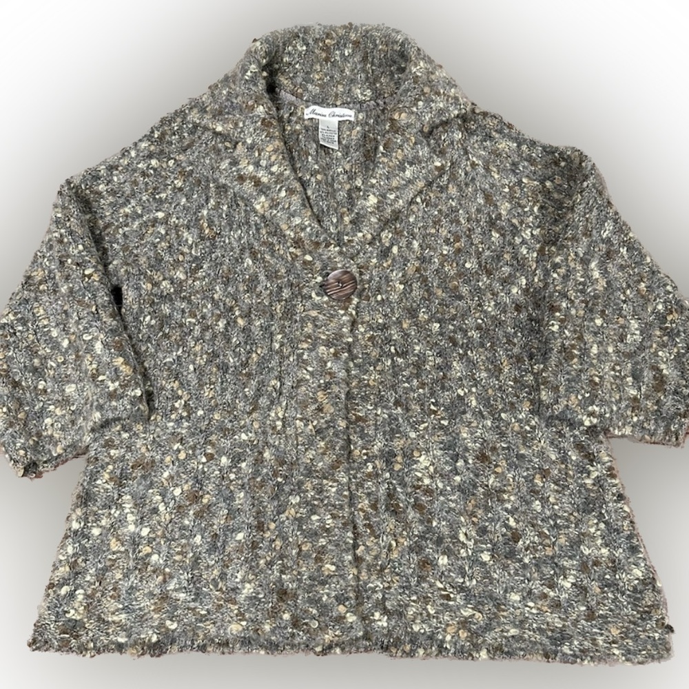 Marisa Christina Alpaca Wool Mohair Knit 3/4 Sleeve Chunky Cardigan Large